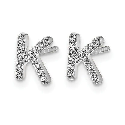 14k White Gold Real Diamond Initial K Earrings