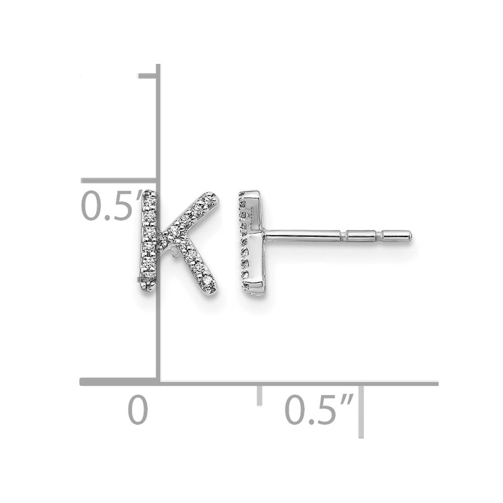 14k White Gold Real Diamond Initial K Earrings