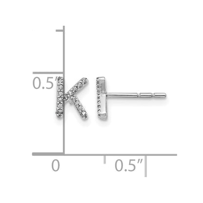14k White Gold Real Diamond Initial K Earrings