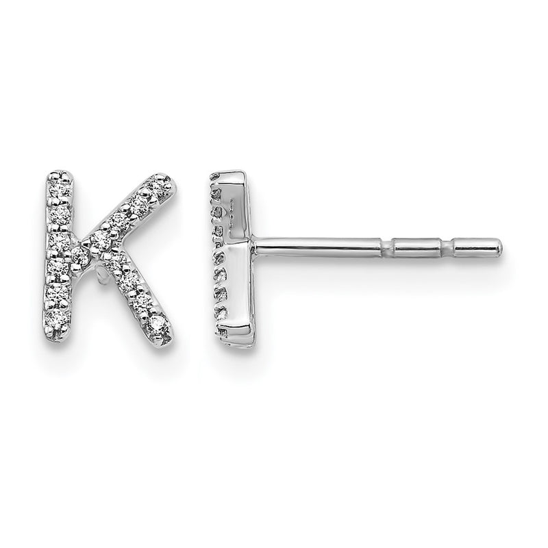 14k White Gold Real Diamond Initial K Earrings