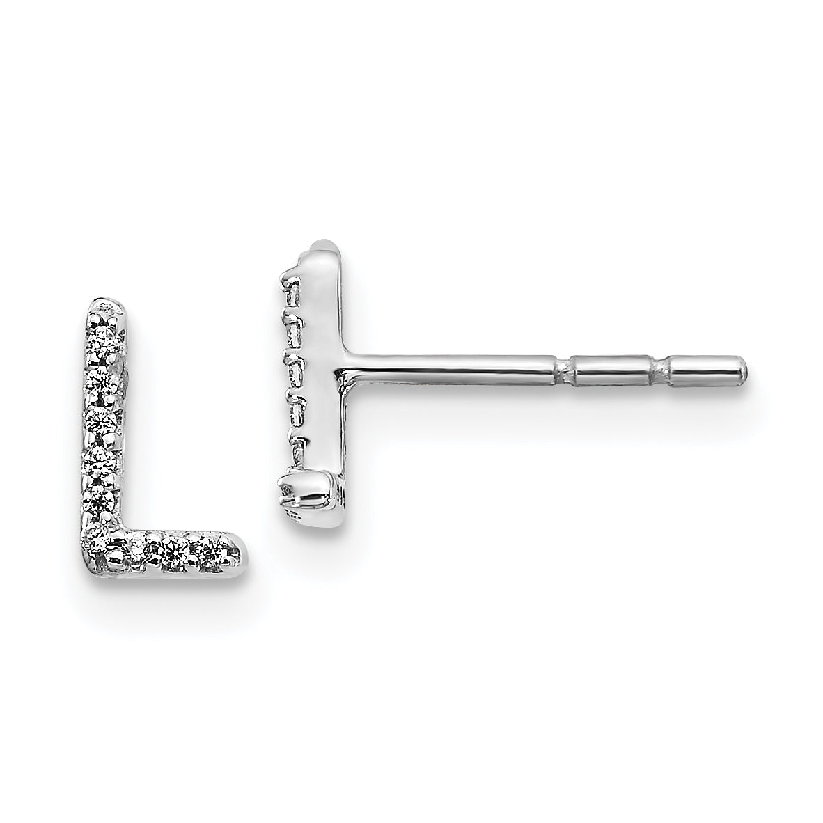 14K White Gold Lab Grown VS/SI+ G+ Diamond Letter L Initial Post Earrings