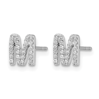 14k White Gold Real Diamond Initial M Earrings