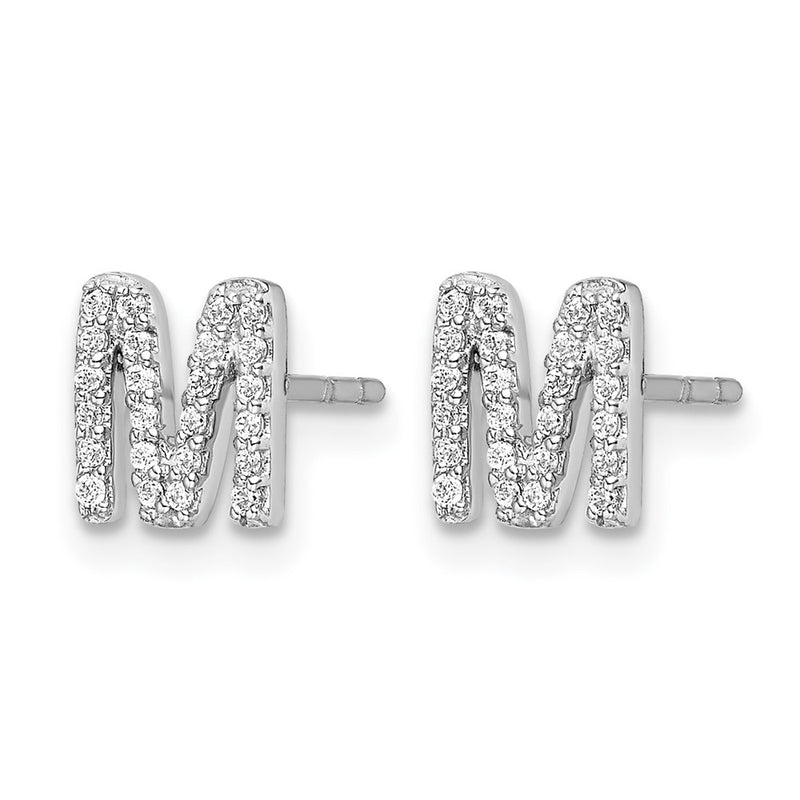 14k White Gold Real Diamond Initial M Earrings