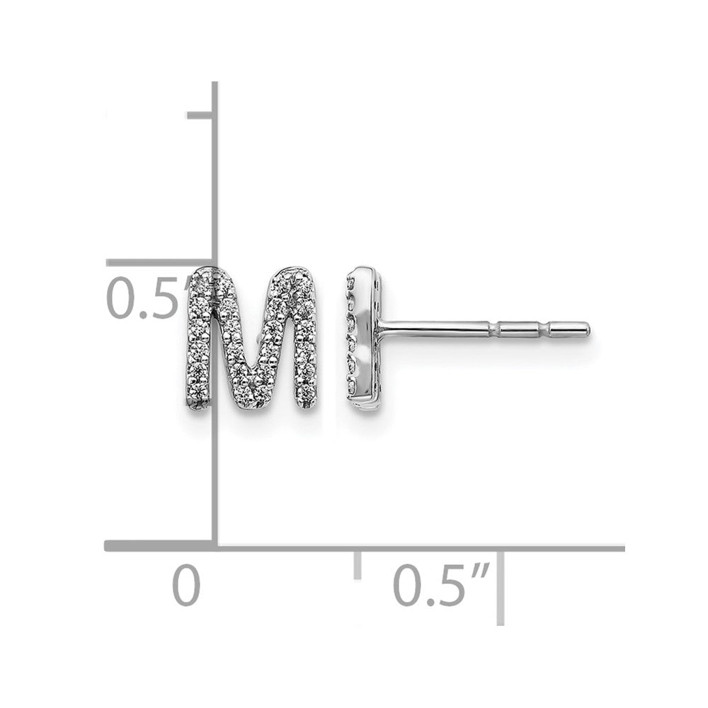 14k White Gold Real Diamond Initial M Earrings