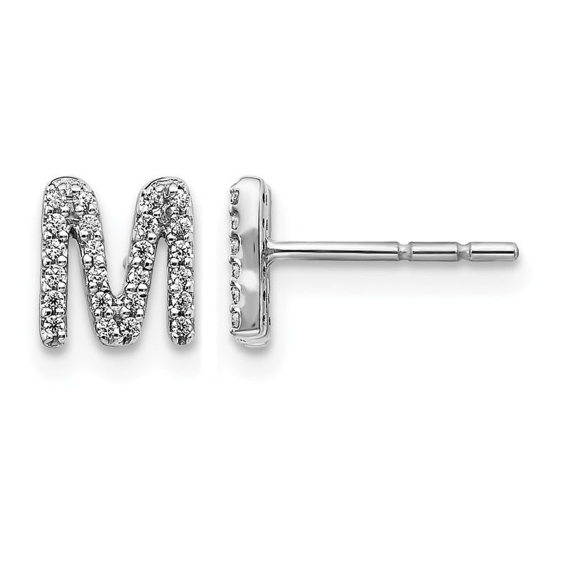 14k White Gold Real Diamond Initial M Earrings