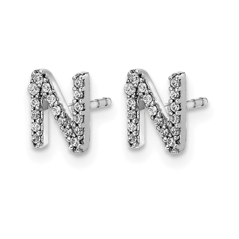 14k White Gold Real Diamond Initial N Earrings