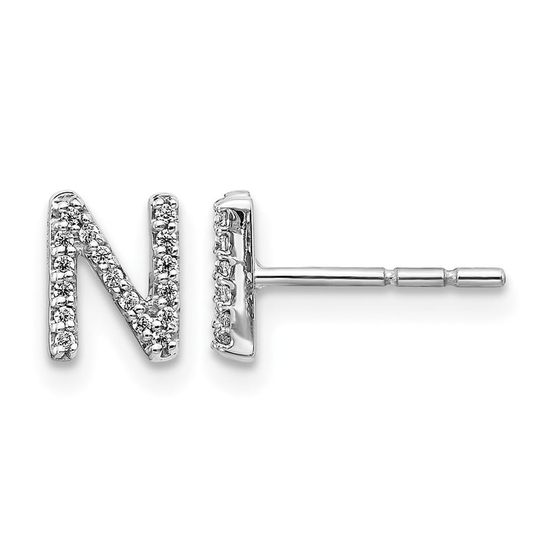 14k White Gold Real Diamond Initial N Earrings