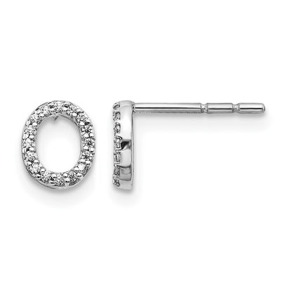 14k White Gold Real Diamond Initial O Earrings