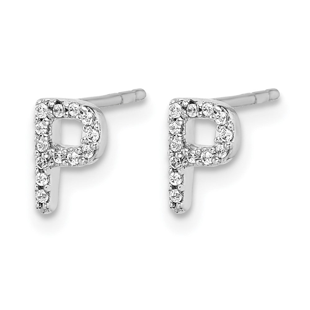 14k White Gold Real Diamond Initial P Earrings