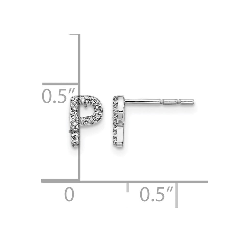 14k White Gold Real Diamond Initial P Earrings