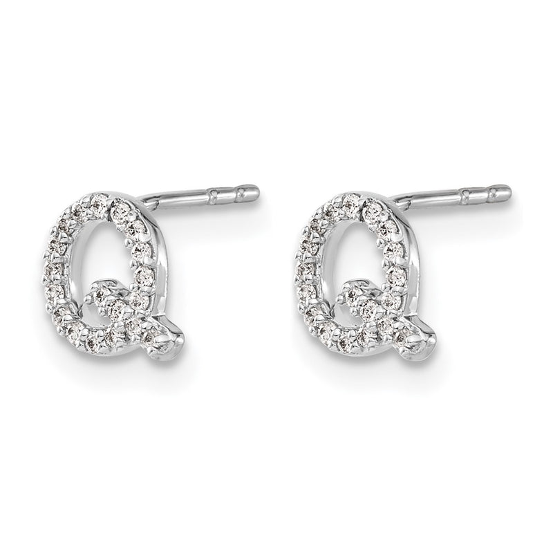 14k White Gold Real Diamond Initial Q Earrings