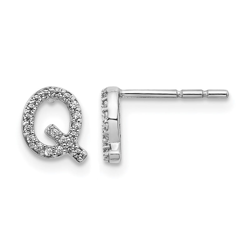 14k White Gold Real Diamond Initial Q Earrings