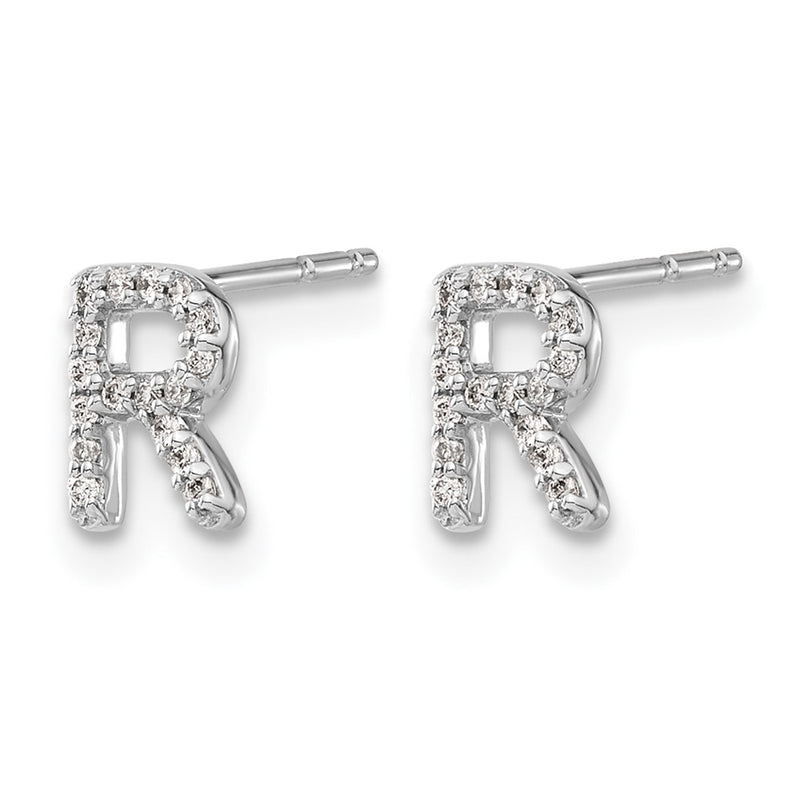 14k White Gold Real Diamond Initial R Earrings