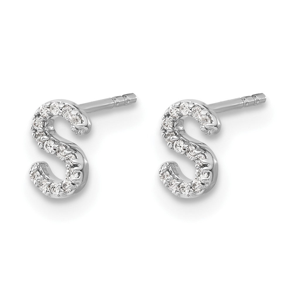 14k White Gold Real Diamond Initial S Earrings
