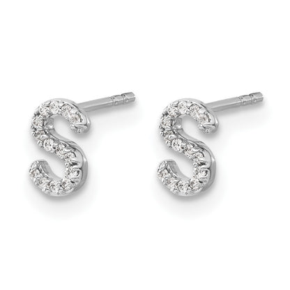 14k White Gold Real Diamond Initial S Earrings