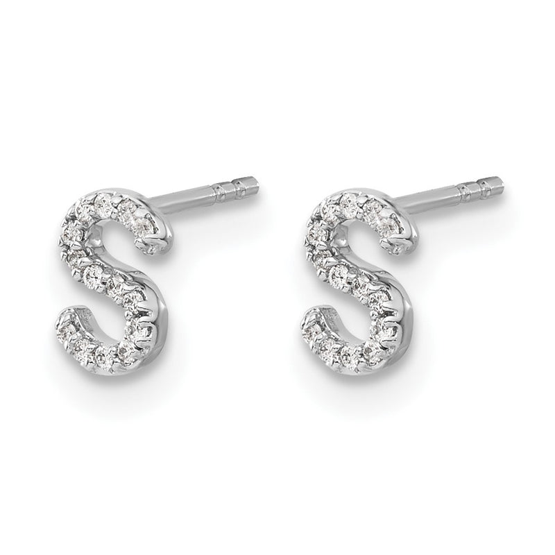 14k White Gold Real Diamond Initial S Earrings