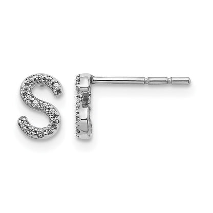 14k White Gold Real Diamond Initial S Earrings