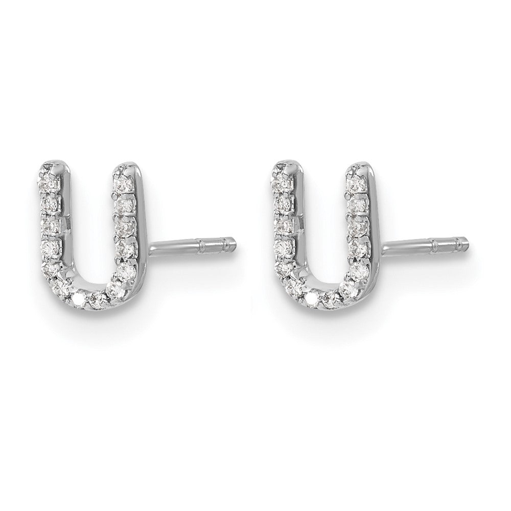 14k White Gold Real Diamond Initial U Earrings