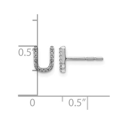 14k White Gold Real Diamond Initial U Earrings
