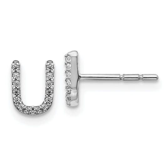 14K White Gold Lab Grown VS/SI+ G+ Diamond Letter U Initial Post Earrings