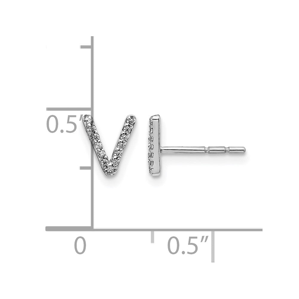 14K White Gold Lab Grown VS/SI+ G+ Diamond Letter V Initial Post Earrings