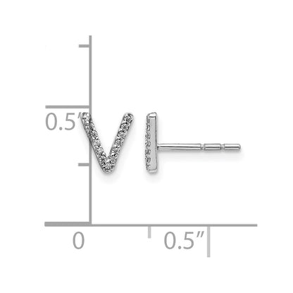 14K White Gold Lab Grown VS/SI+ G+ Diamond Letter V Initial Post Earrings