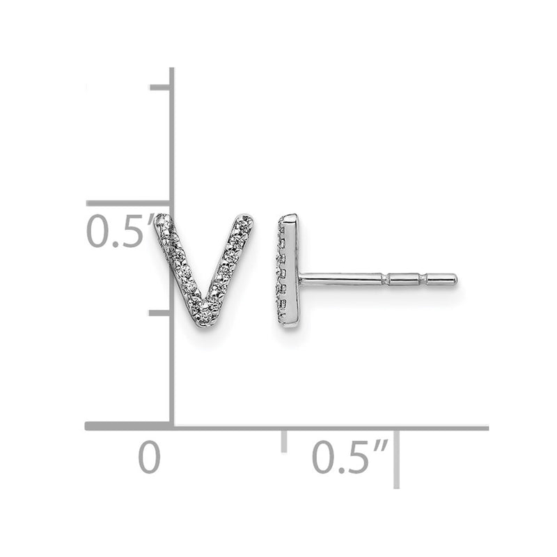 14K White Gold Lab Grown VS/SI+ G+ Diamond Letter V Initial Post Earrings