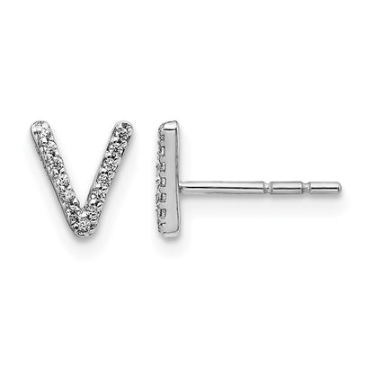 14K White Gold Lab Grown VS/SI+ G+ Diamond Letter V Initial Post Earrings