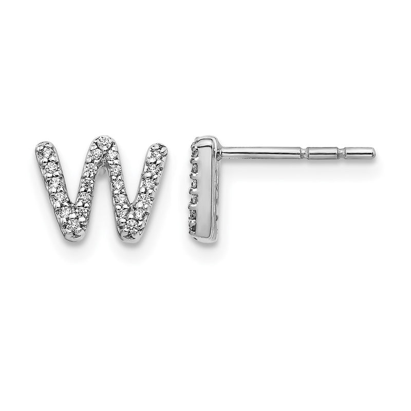 14k White Gold Real Diamond Initial W Earrings