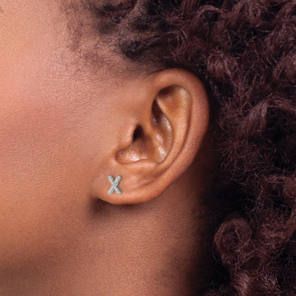 14K White Gold Lab Grown VS/SI+ G+ Diamond Letter X Initial Post Earrings