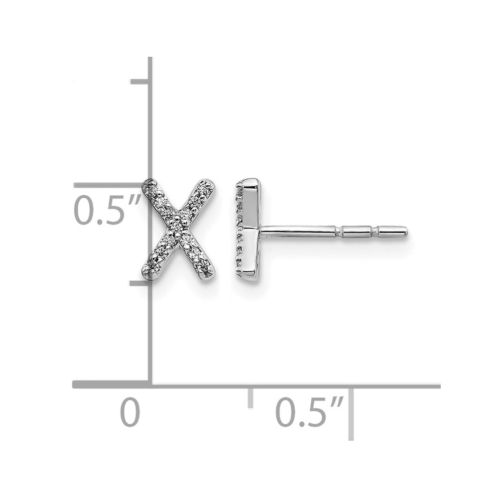 14k White Gold Real Diamond Initial X Earrings