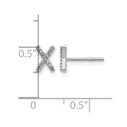 14k White Gold Real Diamond Initial X Earrings