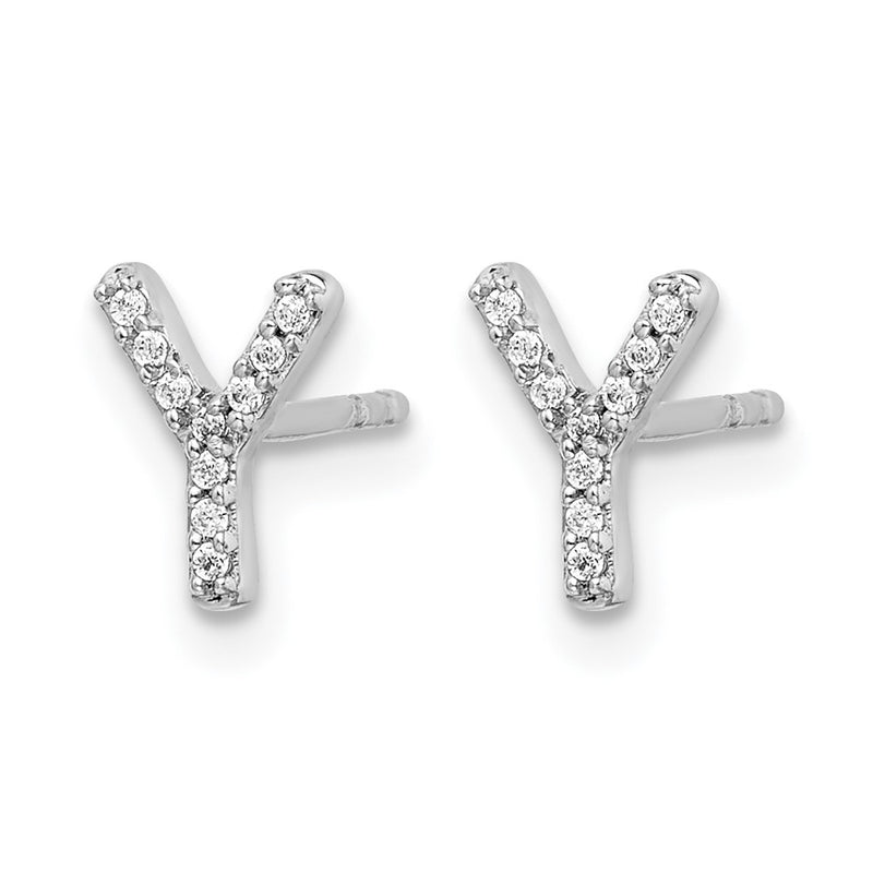 14k White Gold Real Diamond Initial Y Earrings
