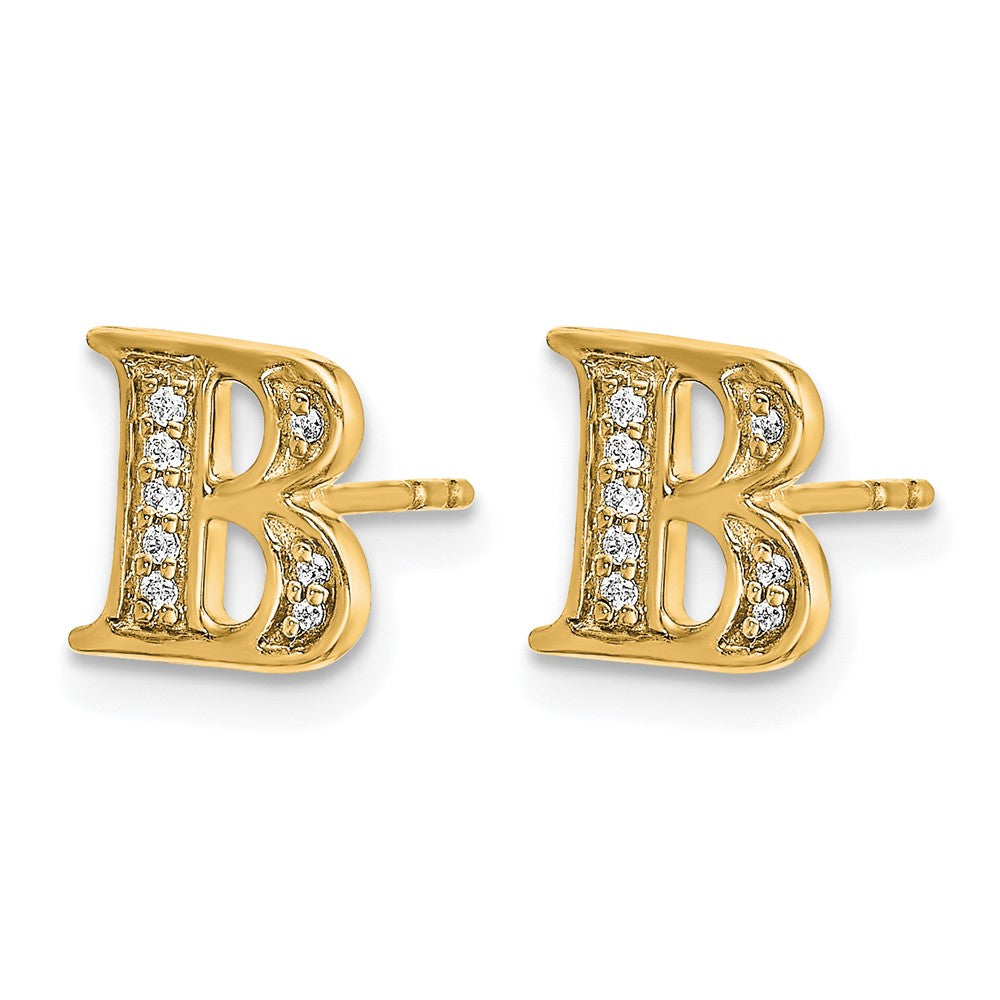 14k Yellow Gold Real Diamond Initial B Earrings