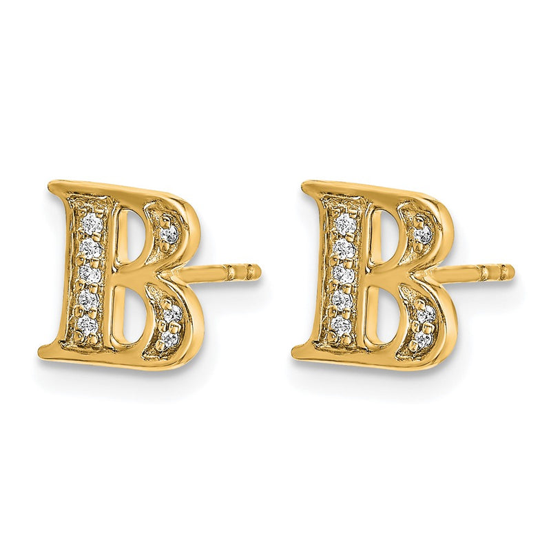 14k Yellow Gold Real Diamond Initial B Earrings