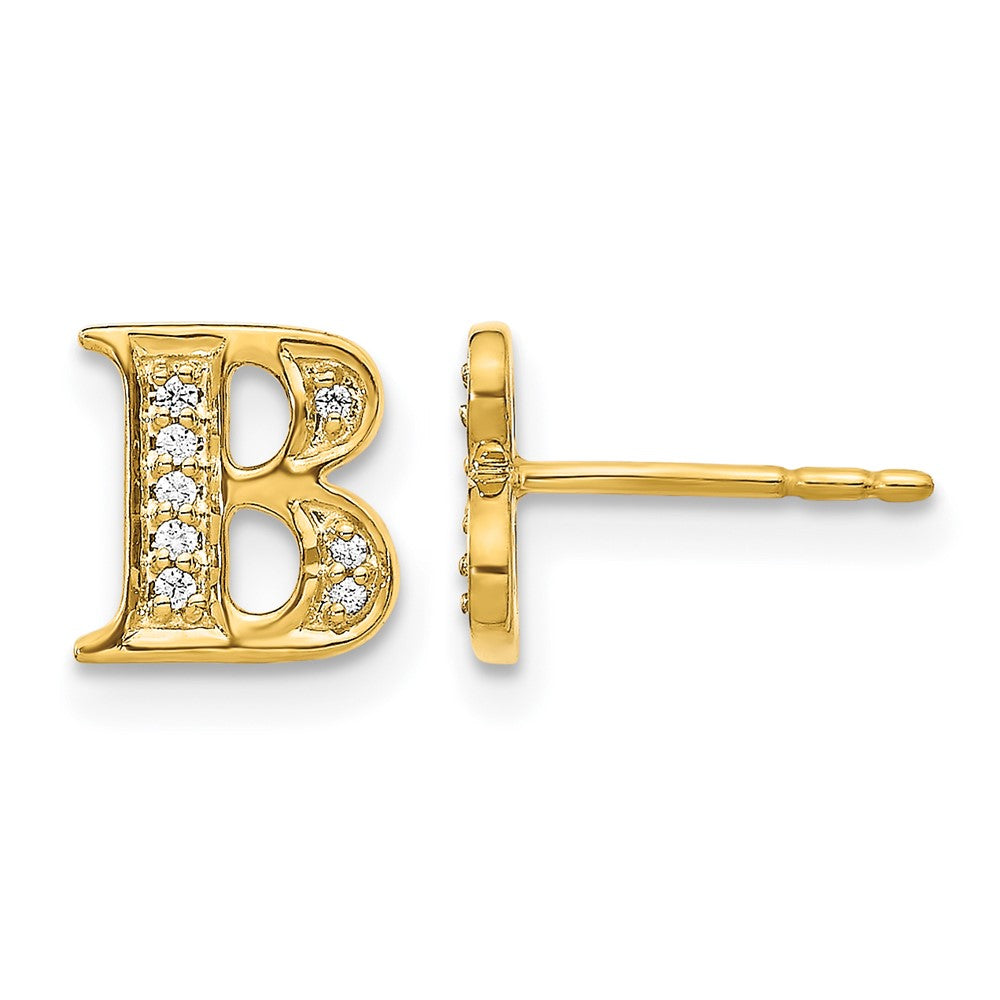 14k Yellow Gold Real Diamond Initial B Earrings