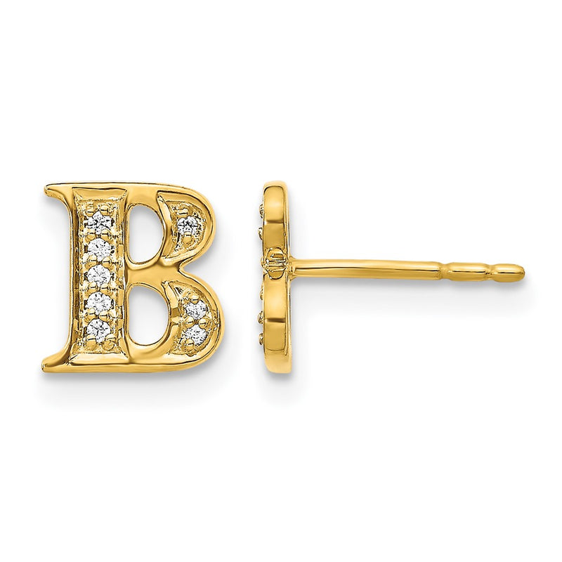 14k Yellow Gold Real Diamond Initial B Earrings