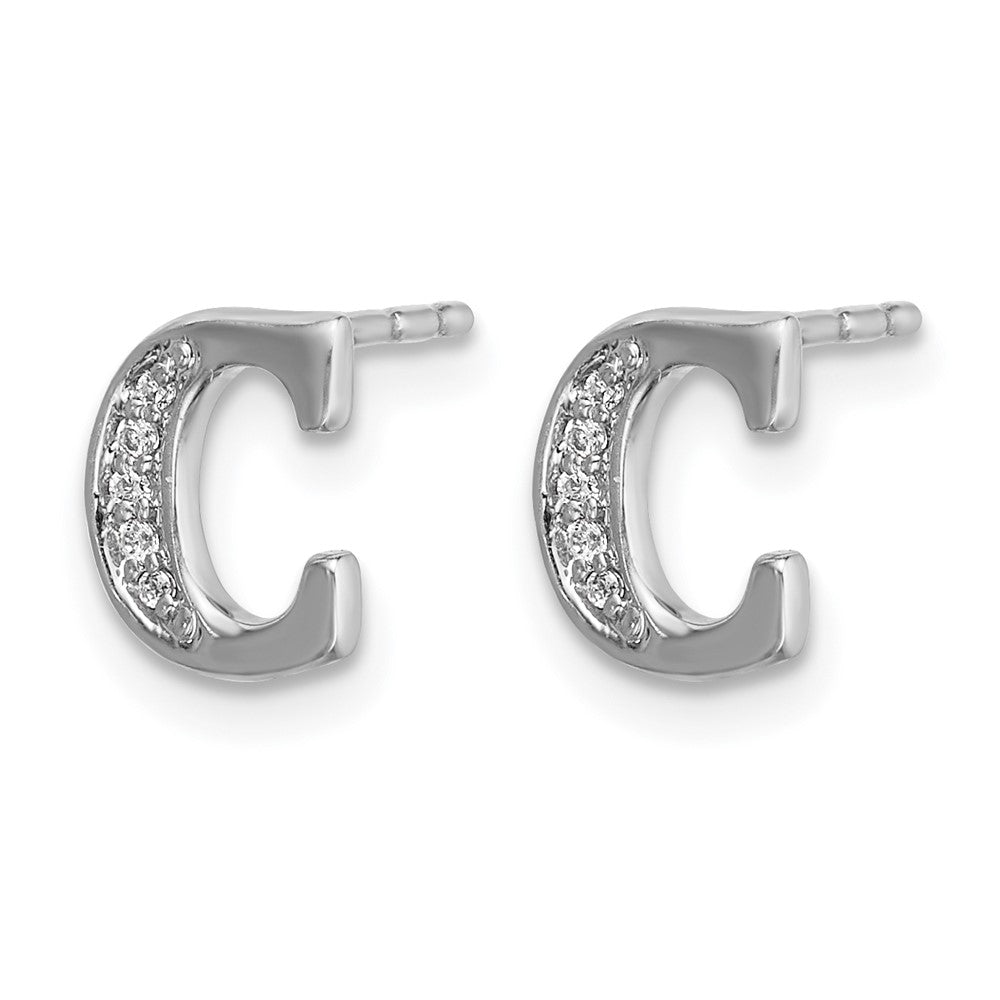 14k White Gold Real Diamond Initial C Earrings