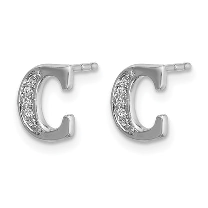 14k White Gold Real Diamond Initial C Earrings
