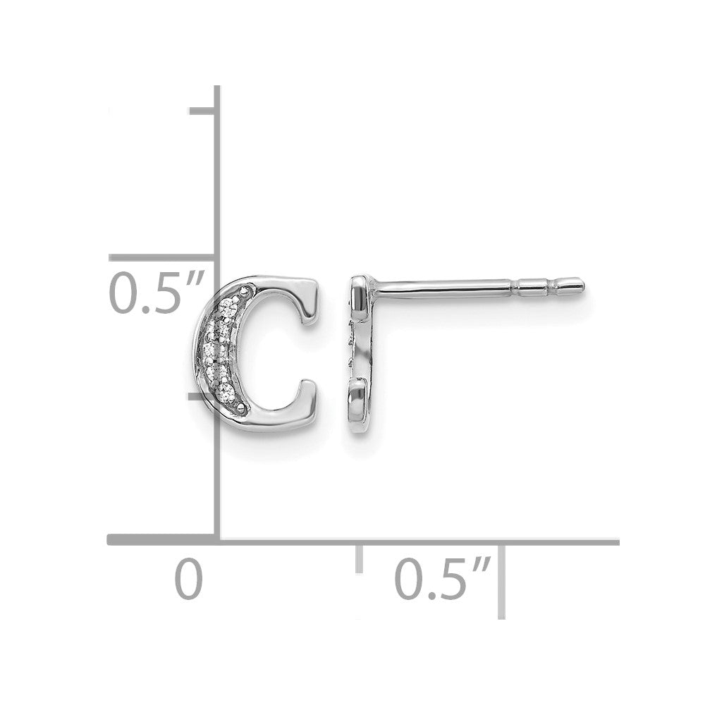 14k White Gold Real Diamond Initial C Earrings