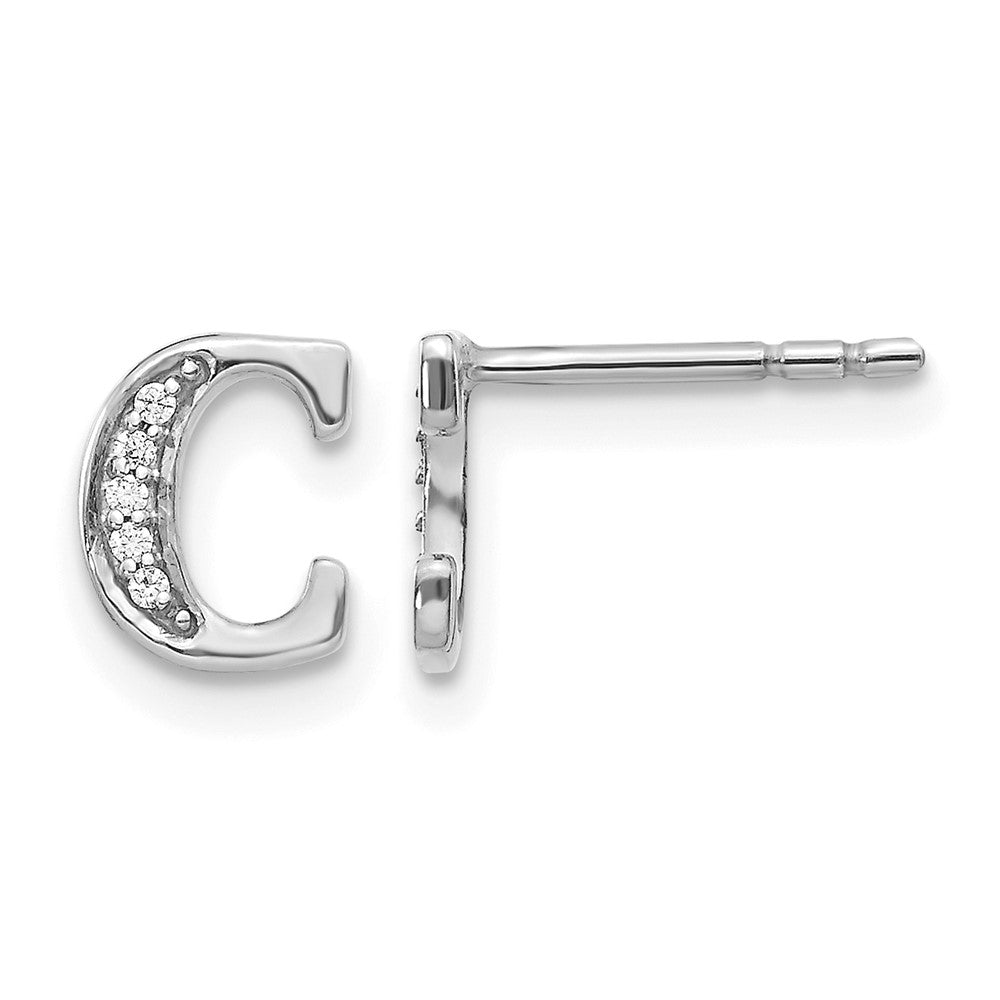 14k White Gold Real Diamond Initial C Earrings