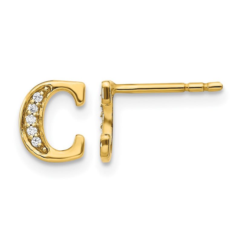 14k Yellow Gold Real Diamond Initial C Earrings