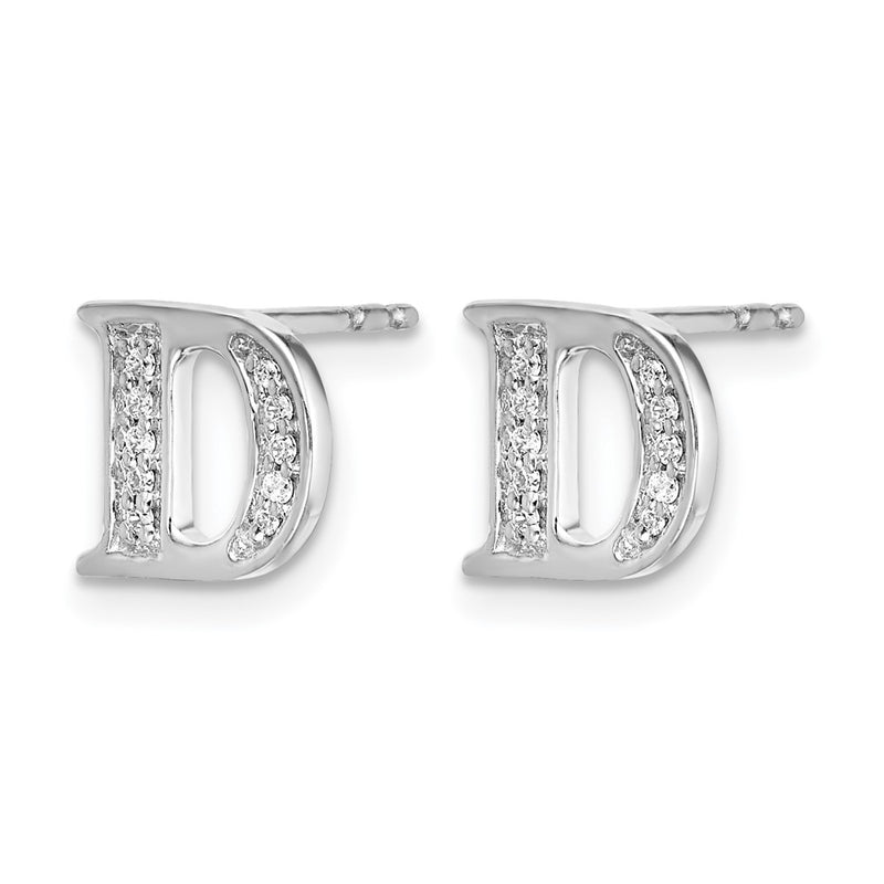 14k White Gold Real Diamond Initial D Earrings
