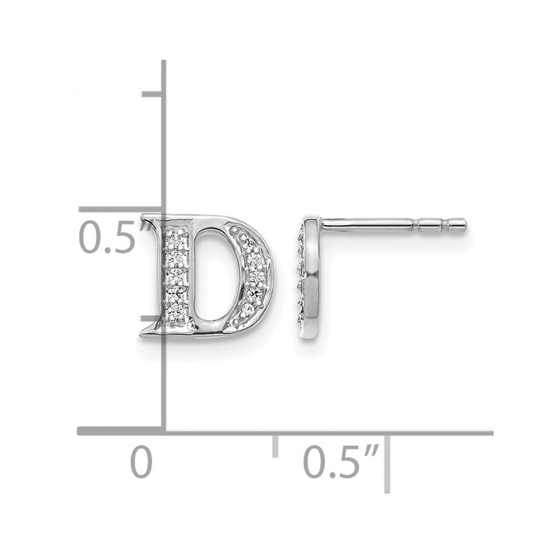 14k White Gold Real Diamond Initial D Earrings
