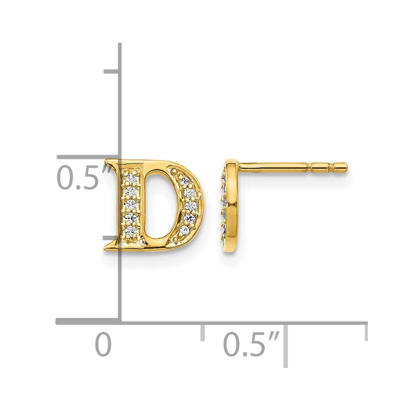 14k Yellow Gold Real Diamond Initial D Earrings