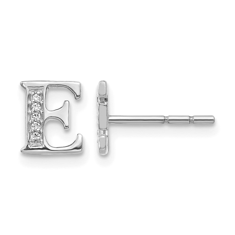 14k White Gold Real Diamond Initial E Earrings