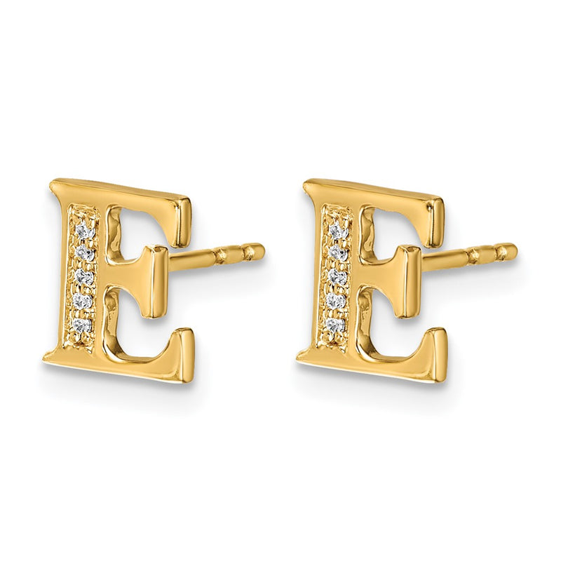 14k Yellow Gold Real Diamond Initial E Earrings