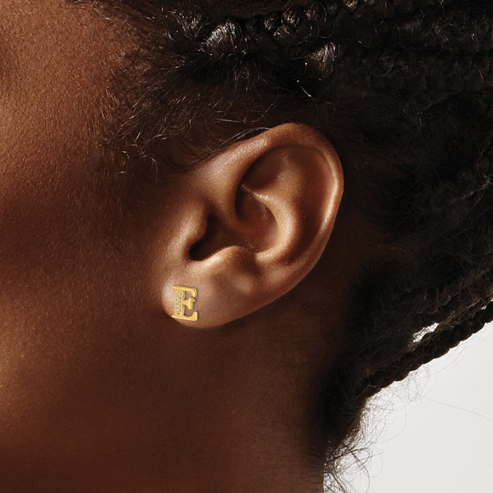 14k Yellow Gold Real Diamond Initial E Earrings