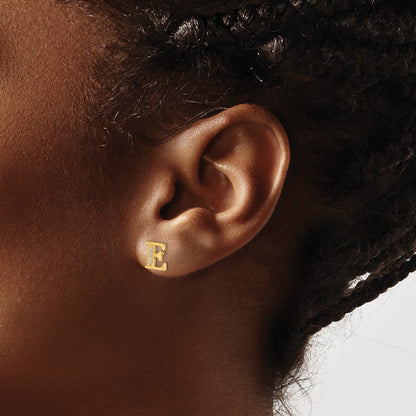 14k Yellow Gold Real Diamond Initial E Earrings