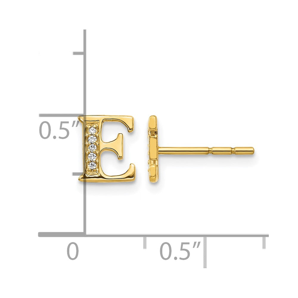 14k Yellow Gold Real Diamond Initial E Earrings